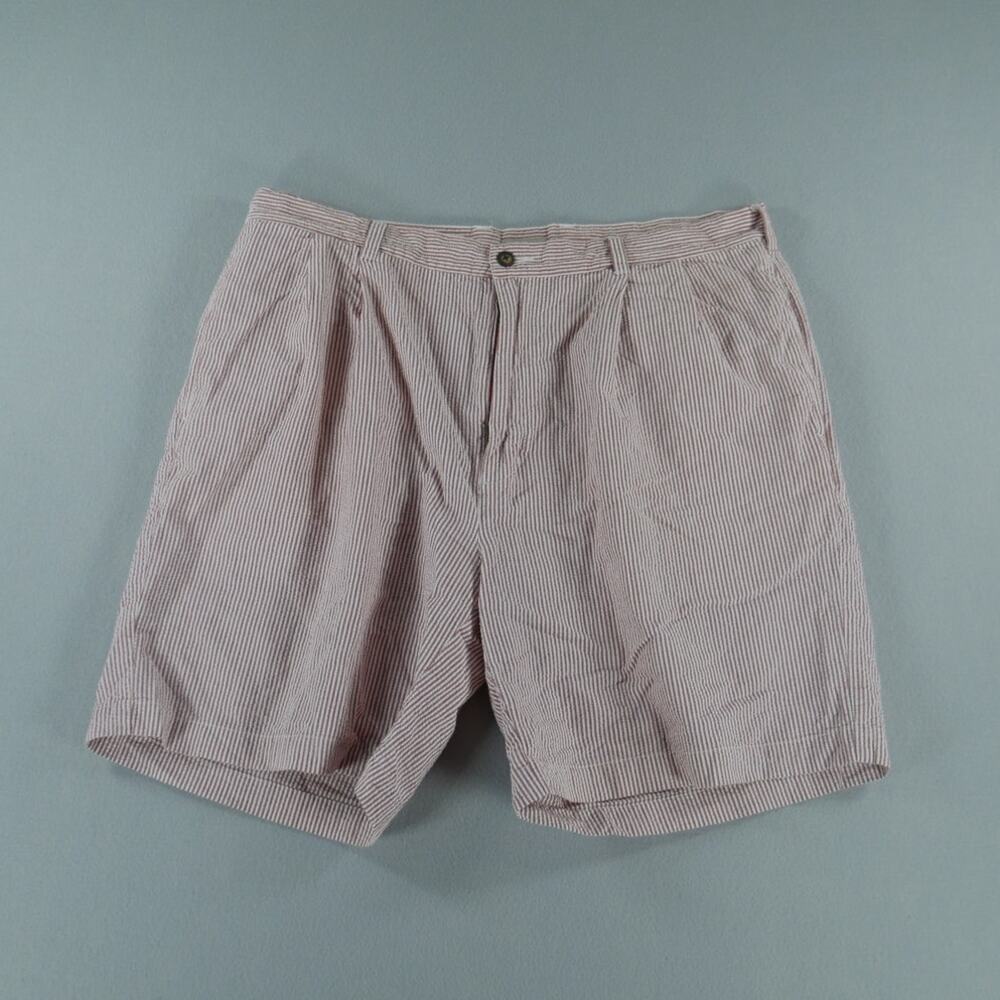 Izod Seersucker Shorts Men 38 Red White Preppy Old Money Coastal Vacation Resort